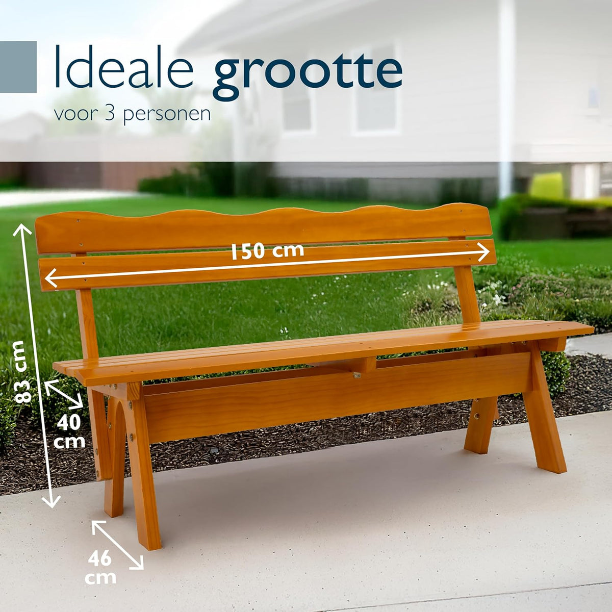 Beautissu Houten Tuinbank Weerbestendig 3 Personen 150 cm breed – Massief Hout Gelakt – Duurzaam Robuust Tuinbank Hout voor Balkon Terras Serre of Tuin – RD
