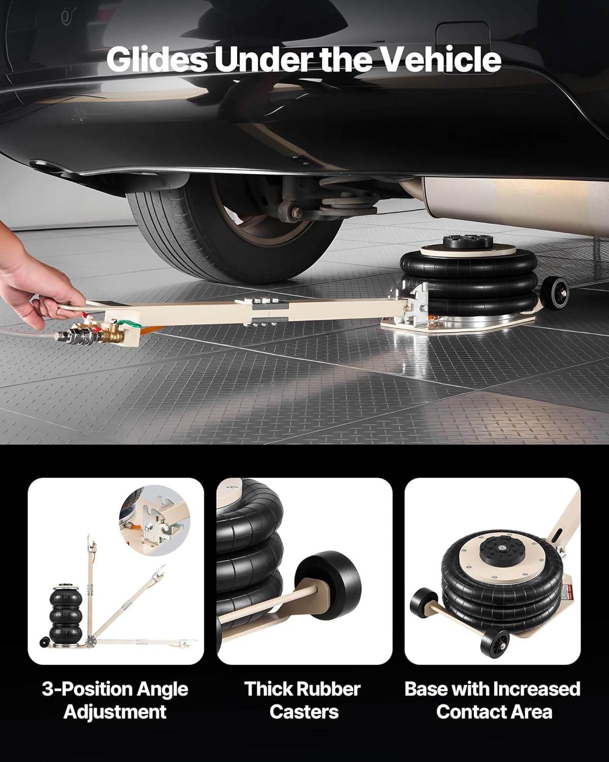 VEVOR Pneumatische garagekrik, 3T pneumatische krik met 6 stalen buizen en verstelbare handgreep, 140-450 mm hefhoogte, snellift, persluchtkrik, luchtkrik voor auto-SUV pickups