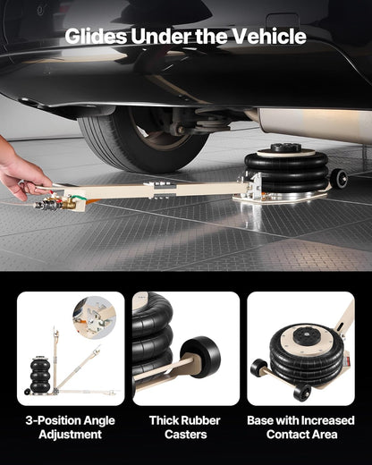 VEVOR Pneumatische garagekrik, 3T pneumatische krik met 6 stalen buizen en verstelbare handgreep, 140-450 mm hefhoogte, snellift, persluchtkrik, luchtkrik voor auto-SUV pickups