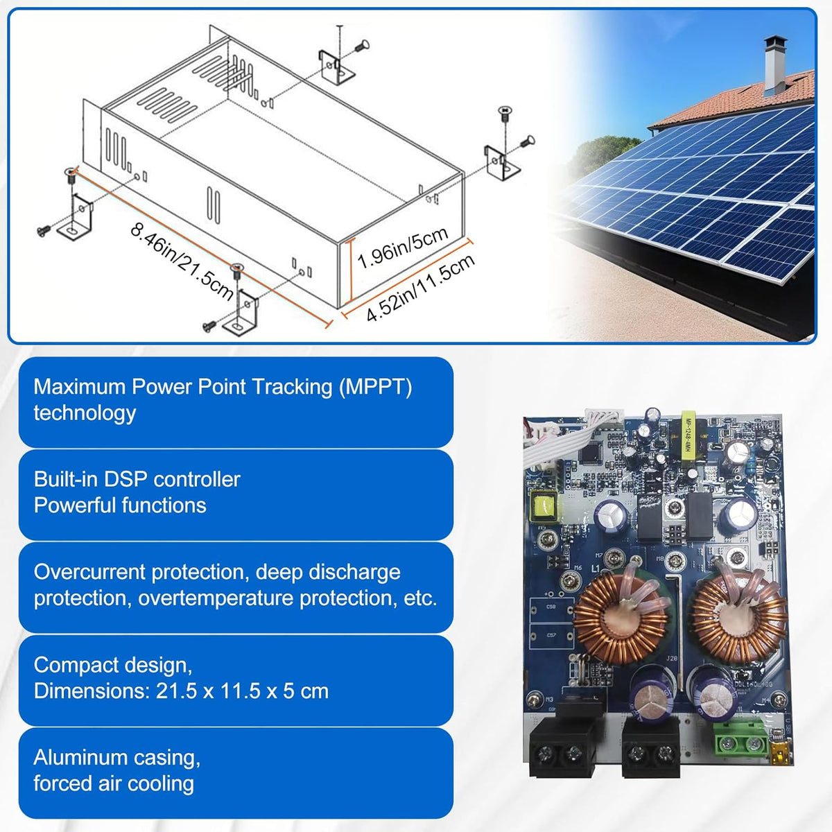 60A MPPT Solar Charging Controller (WiFi) met LCD-display, ondersteunt app-bediening, max. 2800 W PV-vermogen, MPPT-laadregelaar voor 12V, 24V en 48V batterijen