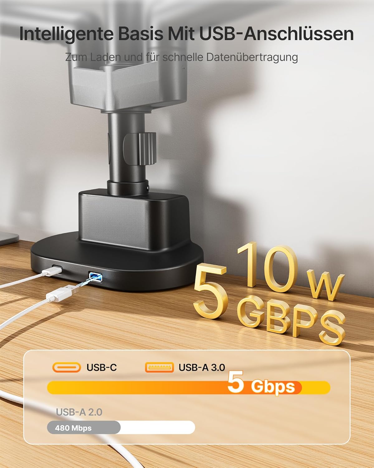 monTEK Dual Monitor Desk Mount met USB A/C voor 17-40"