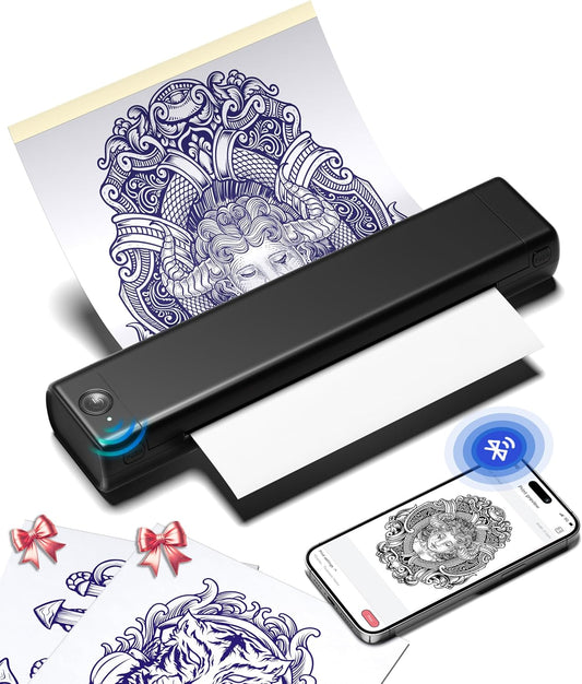 Phomemo M08F Impresora Termica Tattoo Printer with 10 Transfer Papers Thermal Copier Compatible with Phone Tablet PC for Artists Beginners Black - QUORE