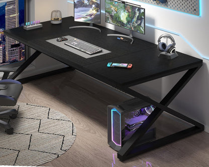 LVB Bureau, moderne grote computertafel voor thuiskantoor, houten tafel, werktafel, computertafel voor schrijven en leren in de slaapkamer, eenvoudig gamingbureau, zwart