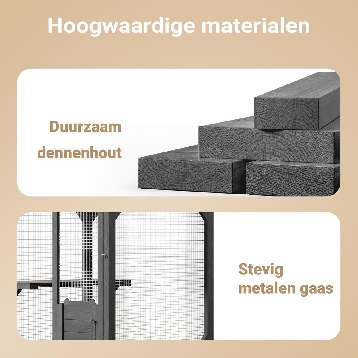 Wiltec buitenverblijf voor katten 74 x 78 x 180 cm, kattenvolière van dennenhout, kattenhuis met 3 niveaus en wielen, kattenverblijf voor tuin, balkon, kattenhut voor katten en dieren