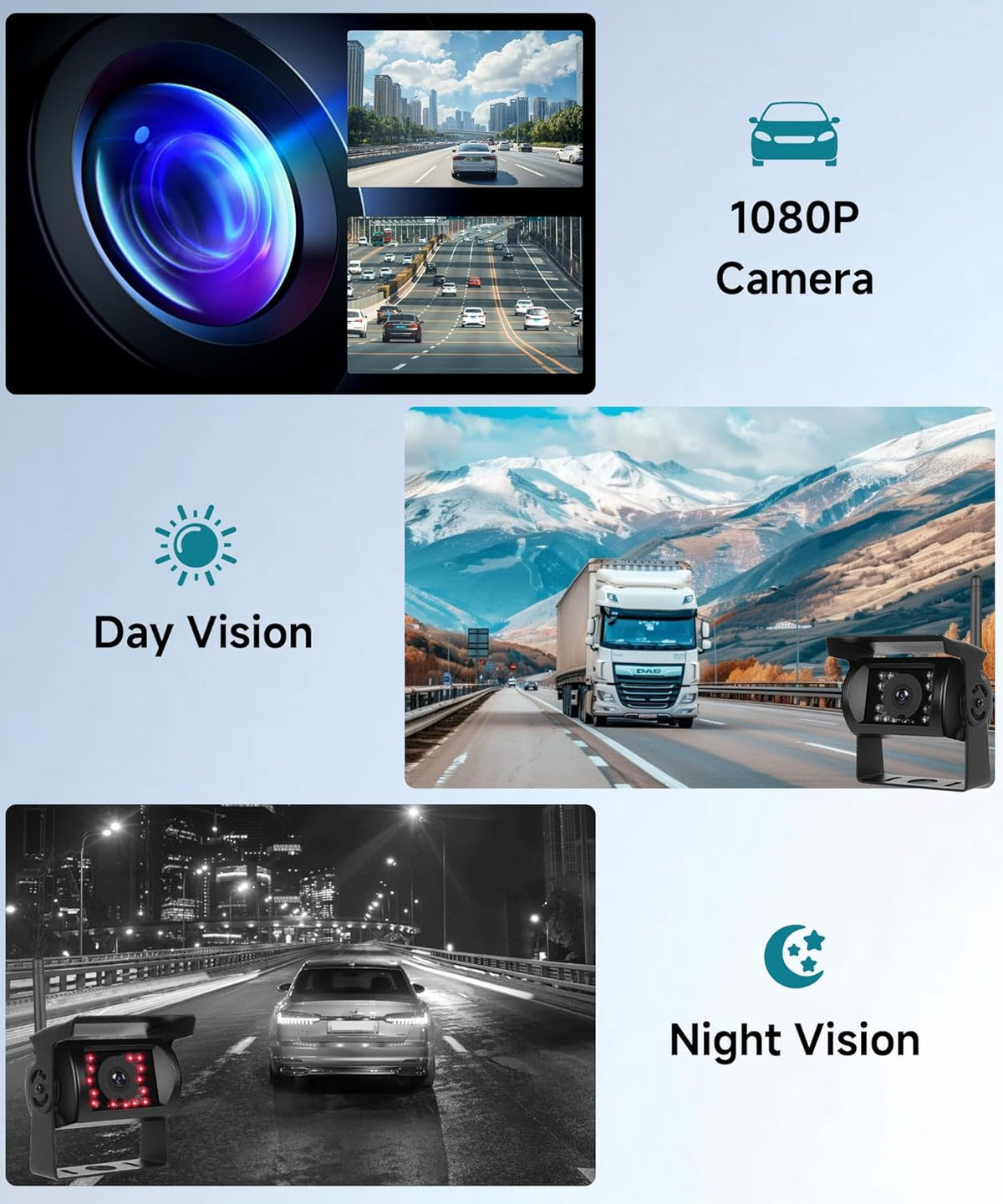 Podofo 4 x draadloze achteruitrijcamera met 7 inch monitor, IP68, groothoek-nachtzicht, AHD IPS-monitor, draadloze achteruitrijcamera's voor camper/vrachtwagen/BSD