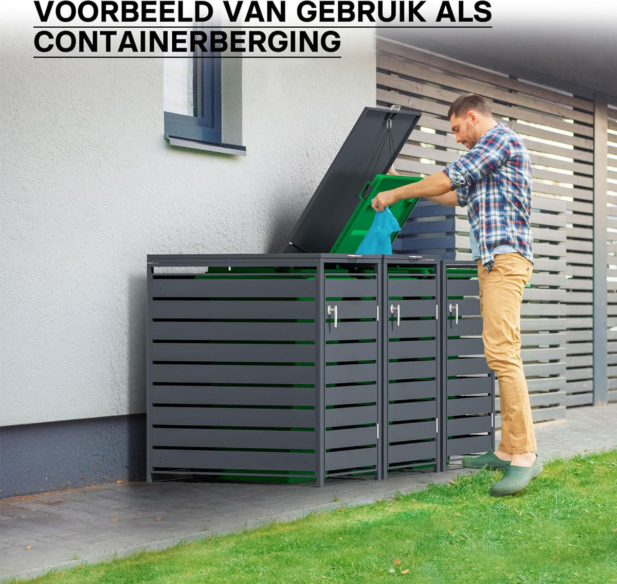 Wiltec containerberging klikokast voor 1 container in antraciet afsluitbaar met klapdeksel
