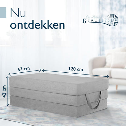 Beautissu Premium XXL Vouwmatras 120x200 cm inkl. Hoes Wasbar – Opvouwbaar Logeermartas Extra Dik 14 cm Traagschuim Matras H3 – Eenvoudig Transport & Hoog Slaapcomfort Opvouwbaar Gastenmatras – Grijs