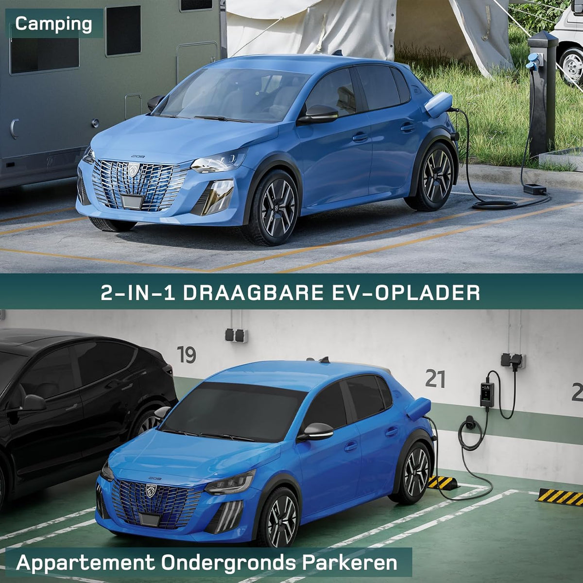 dé EV Charger Type 2 met APP 3,7kW [15m, 1-Fase, 6-16A] Thuislader Type 2 met Digitaal Display, Instelbare Stroom, EV Oplader 3,7kW voor Model Y/3, ID.3/4, EX30, Enyaq en andere EV/PHEV