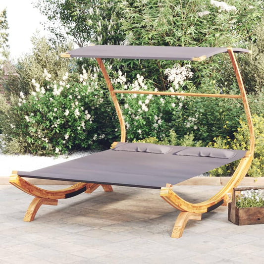Tidyard Babybed met dak, antraciet, outdoor babybed, tuinligstoelen, ontspanning, zonnebed met dak, zonnebed met dak, 165 x 203 x 138 cm, gebogen hout - QUORE