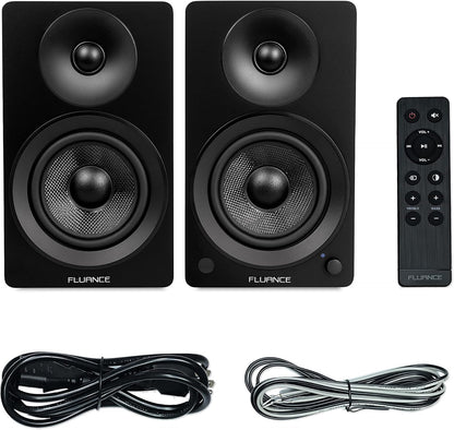 Fluance Ai41 Aangedreven 2-weg 2.0 stereo boekenplankluidsprekers met 5" drivers, 90W versterker voor draaitafel, tv, pc en Bluetooth 5 draadloze muziekstreaming met RCA, optisch, subwooferuitgang