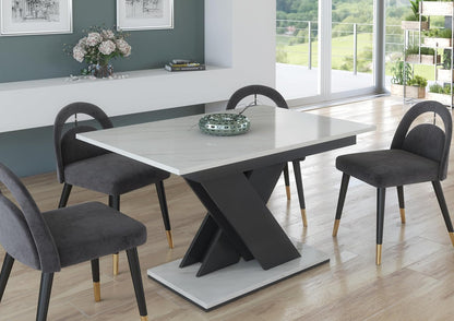 Uitschuifbare Eettafel – Moderne Tafel – Eetkamertafel – Uitschuiftafel – Marmerlook Tafel – 120-160 cm Lengte – Grijs V-Pootontwerp