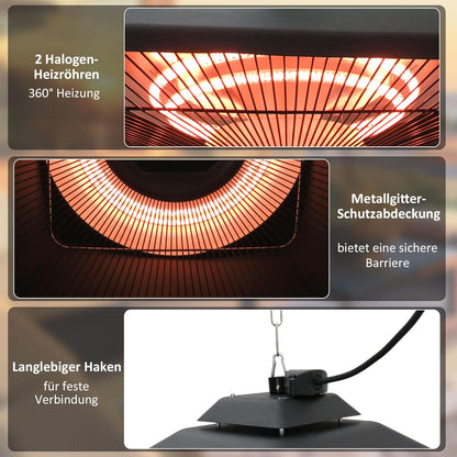Terrasverwarmer – Plafondverwarmer – Warmtestraler – Balkonverwarmer – Halogeen Verwarmer – 2000W Met Afstandsbediening – Inclusief LED-Verlichting