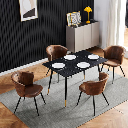 MEUBLE COSY Eetkamerstoelen, set van 4 keukenstoelen, retro, gestoffeerd, met armleuning, vintage kunstsuède zitting, metalen poten, bruin, 55x58x75,5cm