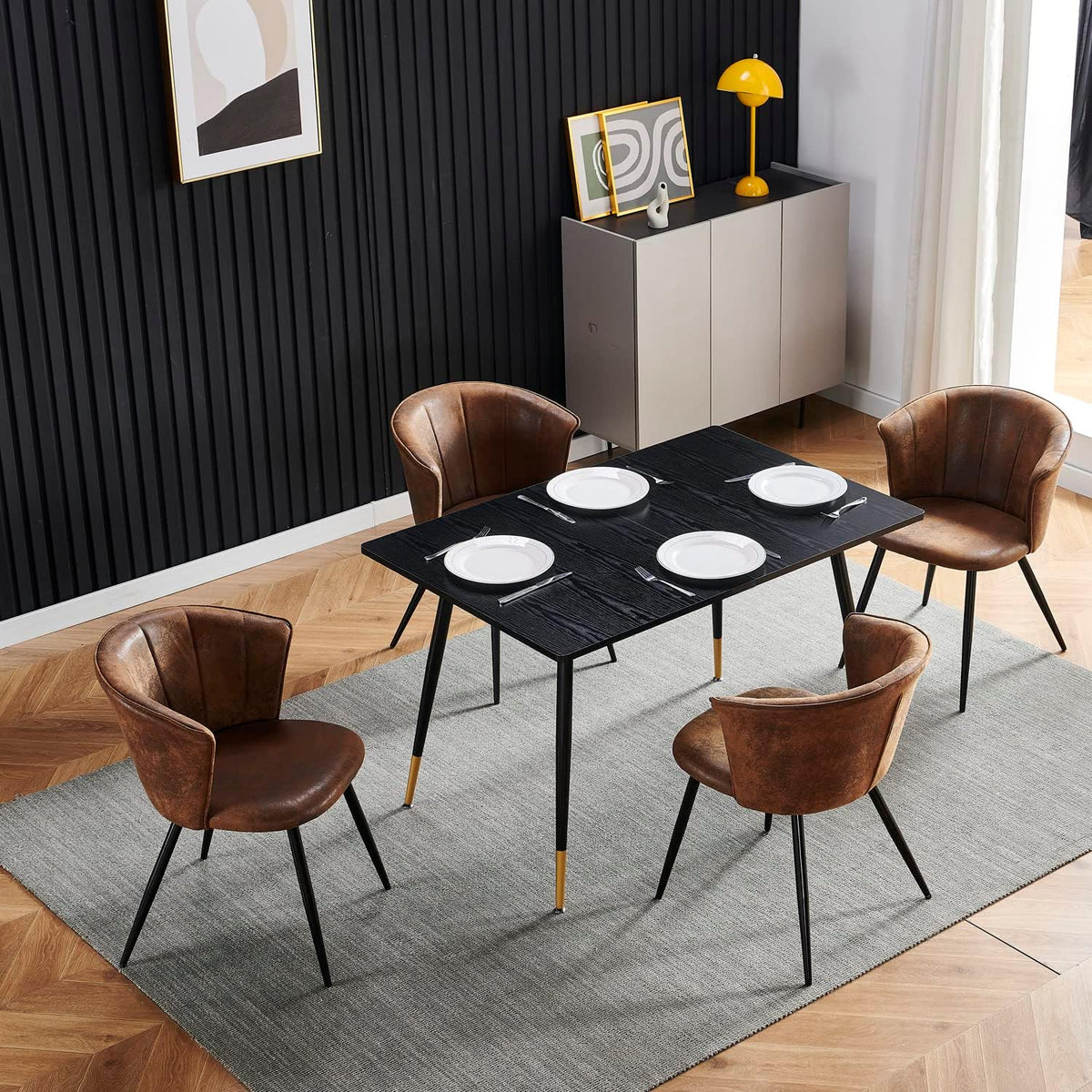 MEUBLE COSY Eetkamerstoelen, set van 2 keukenstoelen, retro, gestoffeerd, met armleuning, vintage kunstsuède zitting, metalen poten, bruin, 55x58x75,5 cm