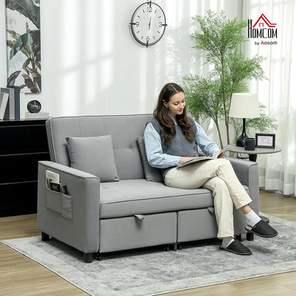 HOMCOM Schlafsofa, 2-Sitzer Sofa mit Schlaffunktion, Verstellbare Rückenlehne, Couch mit Kissen, Samtoptik, L-förmig Schlafcouch mit Bettkasten Rollen für Wohnzimmer, Gästezimmer, Grau - QUORE