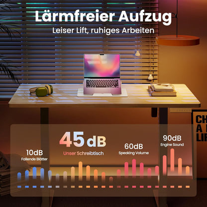HUANUO In hoogte verstelbaar bureau met USB-oplaadpoort, 120 x 60 cm, 4 hoogte-instellingen, elektrisch bureau voor thuis, kantoor en computer