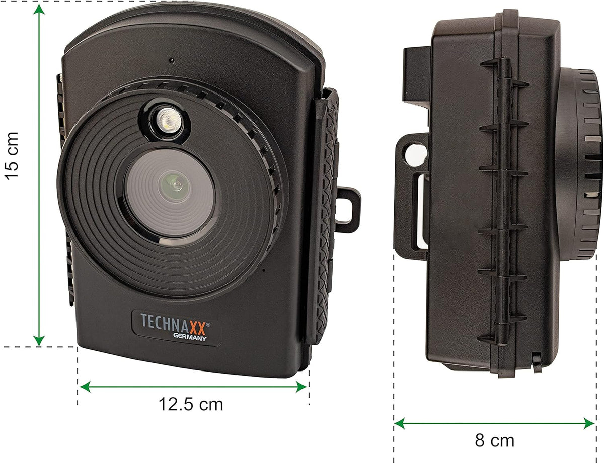 Technaxx - Time-lapse camera Full HD - bewaking time-lapse-camera, bouwplaats, huis, tuin, 6 maanden batterijvoeding - MicroSD, microfoon, geluid, LED, dag en nacht - waterdichte camera TX-164