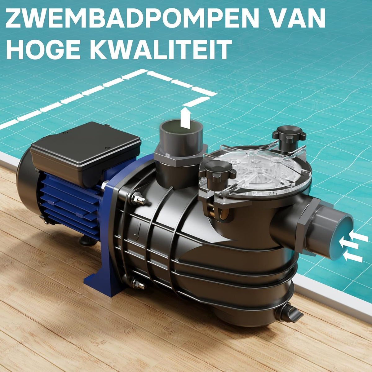Poolpomp – Zwembadpomp – Filterpomp – Circulatiepomp – Pool – 13800 l/h Capaciteit – Geluidsarme 550 Watt Motor