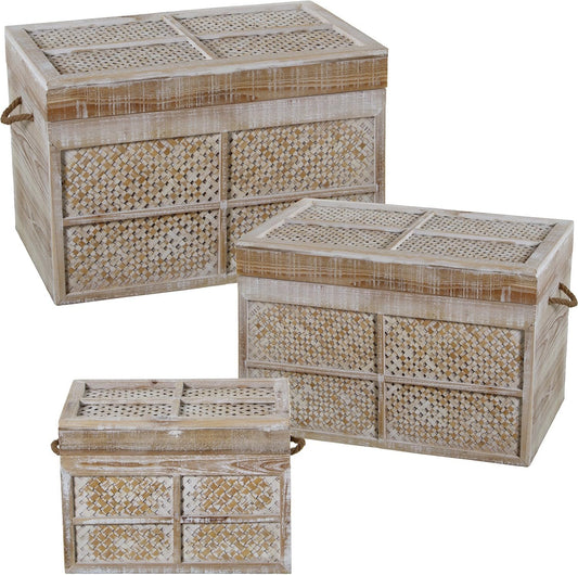 DRW Set van 3 houten bouwstenen in wit gebeitst, 60 x 40 x 40 cm