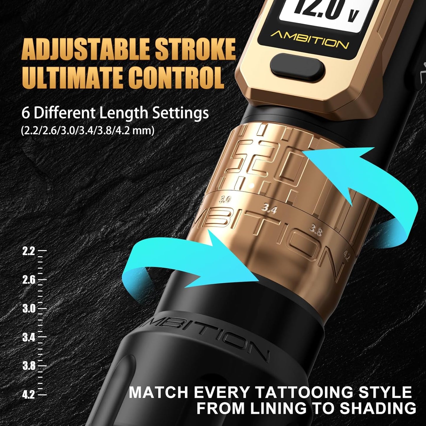 Ambition Soldier Pro 520 Tattoo Machine Draadloze Rotary Pen met 520g.cm Krachtige Motor, Dubbele 2400mAh Batterij en Verstelbare Slag, Professionele Tattoo Uitrusting voor Artiesten