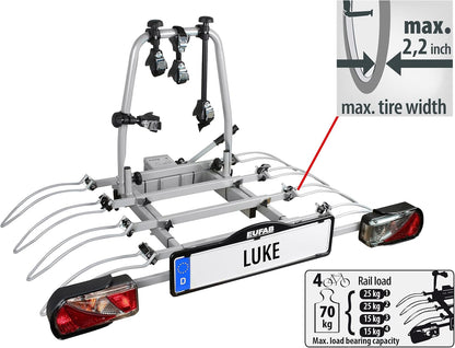 EUFAB 11514 Koppelingsdrager "Luke" voor 4 fietsen,zwart