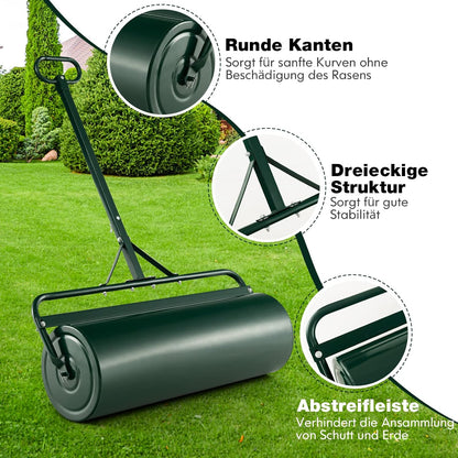 FANTASK Gazonwals, metaal, handroller met handvat, 63 l, zware belasting, graswals, vulbaar met water en zand, tuinwals, trommel, gazonroller