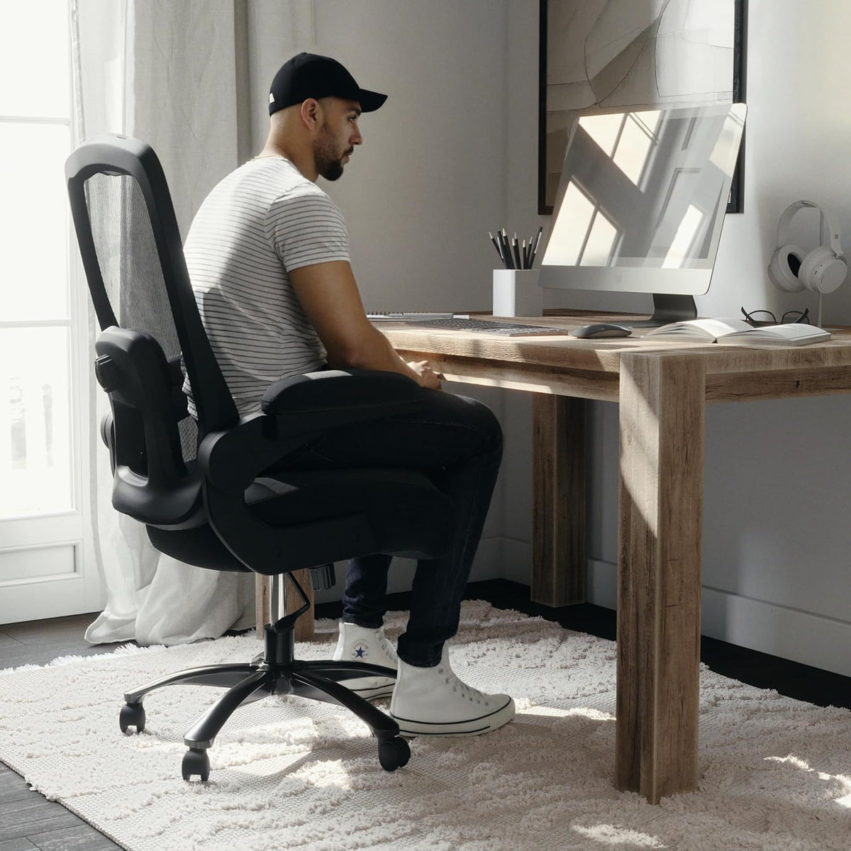 Flash Furniture Grote en hoge bureaustoel | Zwarte Mesh Executive Draaibare Bureaustoel met Lumbale en Rugsteun en Wielen