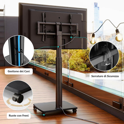 FITUEYES tv standaard verrijdbaar met hout-voet voor 32-55 65 70 inch, Draaibaar & Hoogte verstelbaar tv stand op wielen, universal vloerstandaard trolley met wheel Max VESA 600x400mm