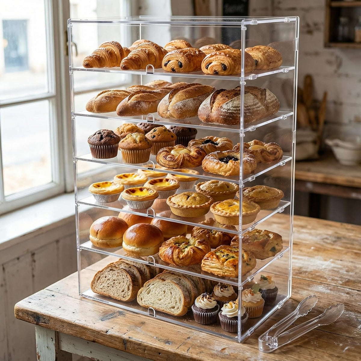 6 lagen doorzichtige toonbankbovenkant bakkerijvitrine 5 mm hoge impact PETG-panelen transparante brooddoos
