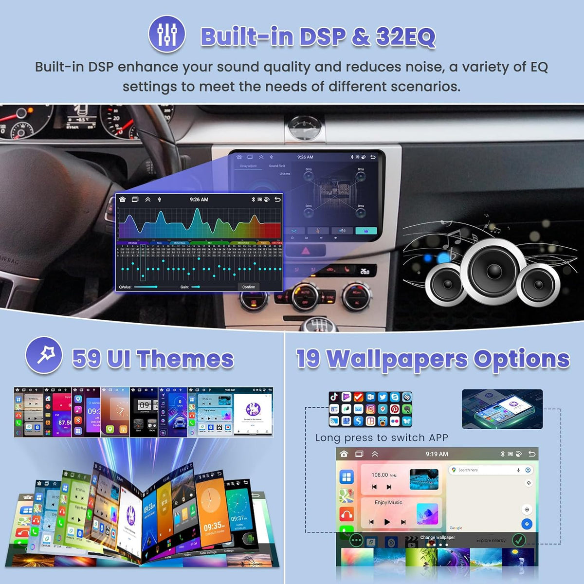 8-Core/4G+64G/DSP Autoradio Android pour VW Golf 5 Golf 6 Polo Passat Tiguan T5 Transporter Seat Leon avec Sans Fil CarPlay Android Auto, 9" écran Tactile avec BT GPS WiFi RDS FM USB+CAM