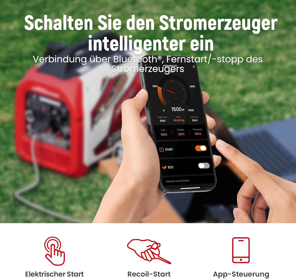 maXpeedingrods Stroomgenerator, inverter, 3500 W, benzine, stil, met Bluetooth®-app, afstandsbediening, stroomgenerator, LPG, benzine, digitaal, licht, als noodstroomaggregaat, voor camping, garage,
