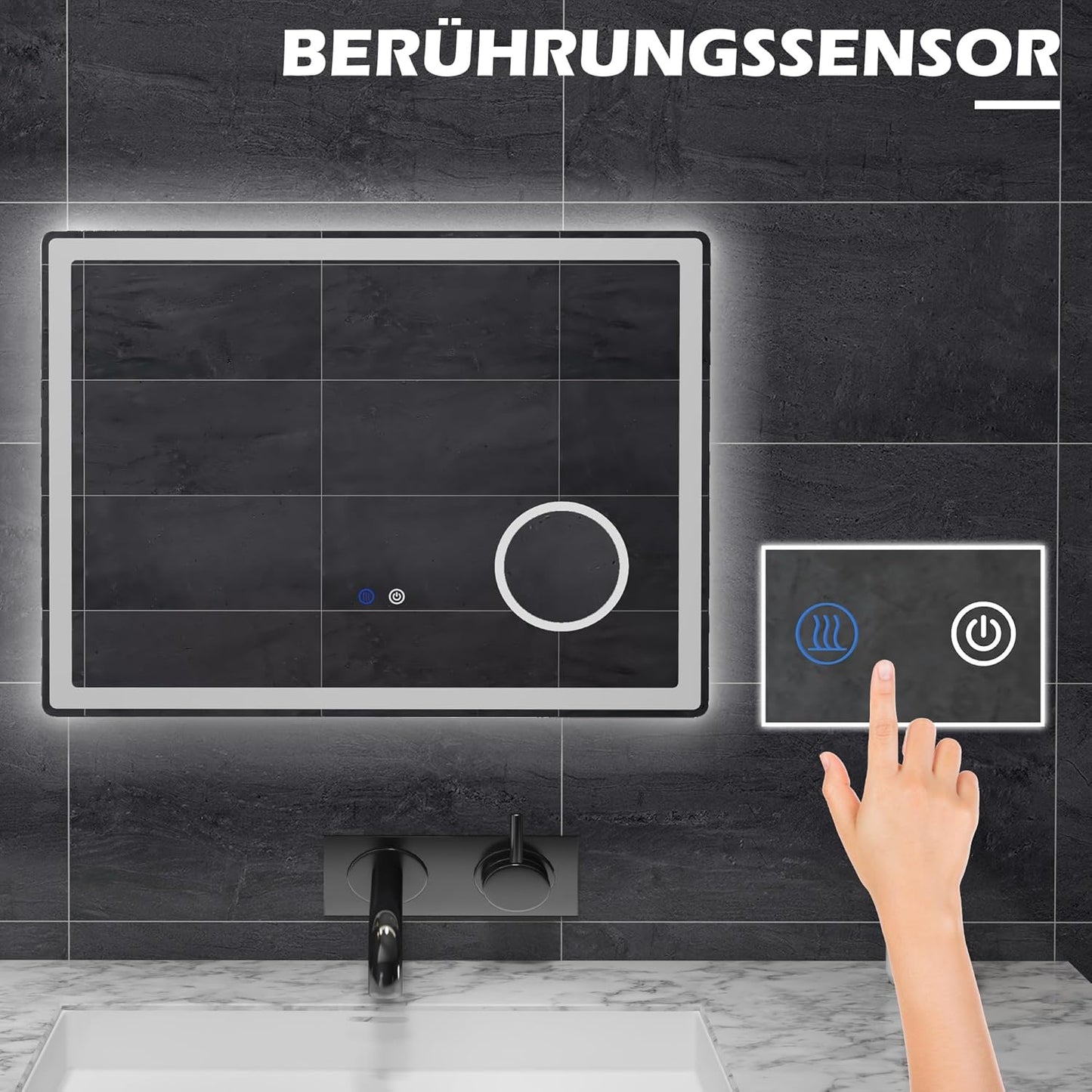 LED Badkamerspiegel – Spiegel – Wandspiegel – Vergrotende Spiegel – Make-up Spiegel – 80x60 cm – 3x Vergroting – Anti-Condens Met 3 Lichtkleuren - QUORE