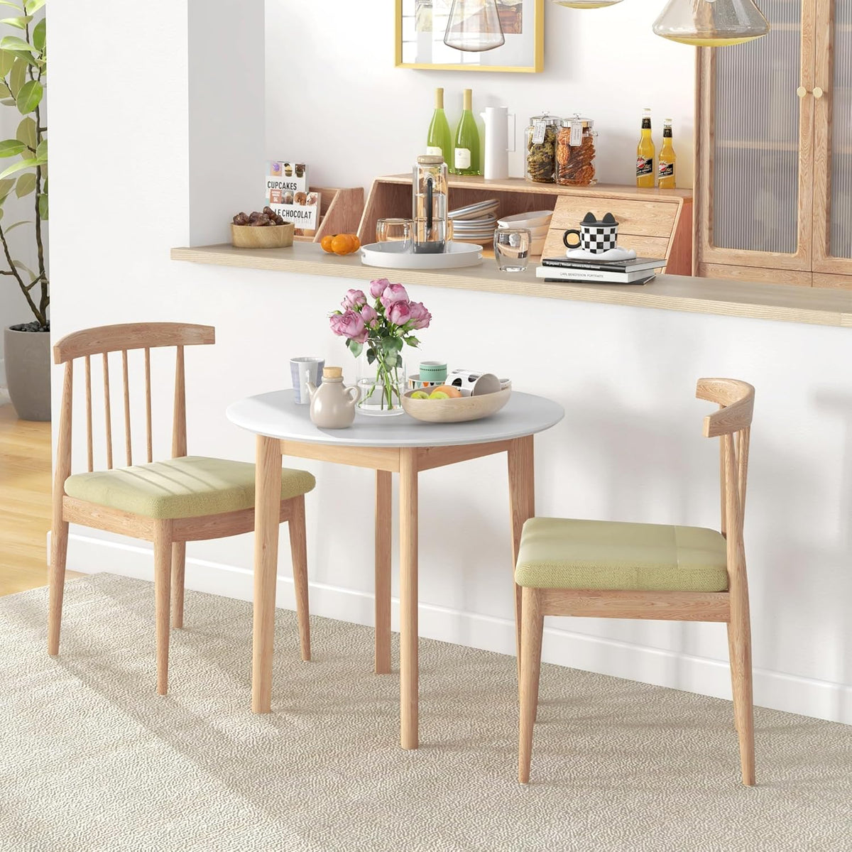 Ronde Eettafel – Tafel Voor Twee – Kleine Eettafel – Koffietafel – Bistrotafel – Massief Grenenhout – Diameter 75 cm, Wit