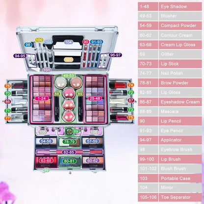 Multifunctionele Make-Upset #7 – Alles-In-Eén Make-Up Cadeauset – Make-Up Kit – Make-Up Starterskit – Cosmeticaset – Hooggepigmenteerde Kleuren – Compact Draagbaar Etui