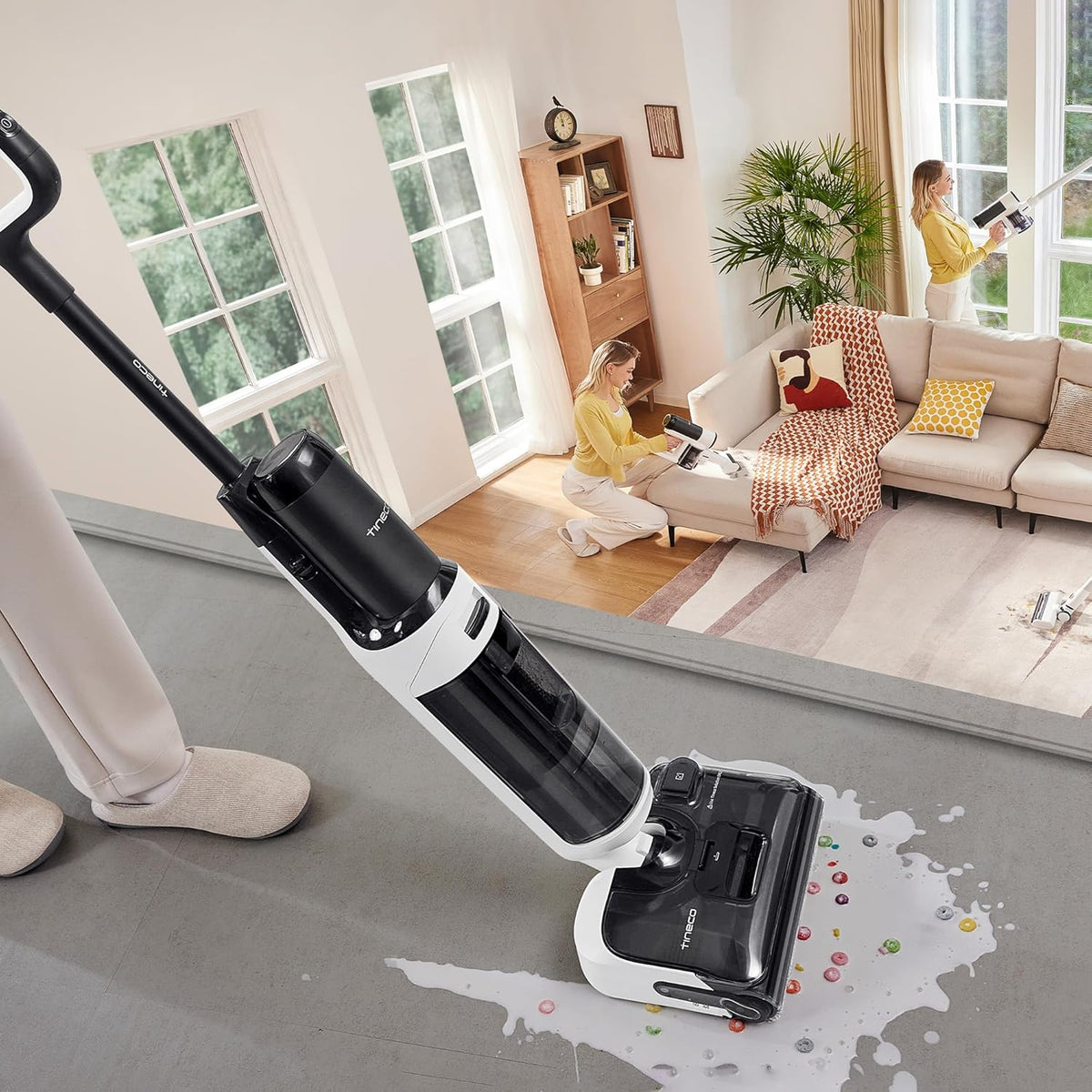 Tineco Floor ONE Switch S6 Stretch Nat- en Droogzuiger, 180° Lay-Flat, Anti-Klit, 85℃ Snel Drogen, 65 min Stofzuigen 21 kPa, 40 min Nat Zuigen, Randreiniging voor het Hele Huis & Onder Meubels