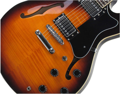 Rocktile Pro HB100-SB E-gitaar (Halvresonantie/Hollowbody body, 2 Humbucker, palissander toets, esdoorn hals, mensuur: 65 cm, zadelbreedte: 43 mm) Sunburst
