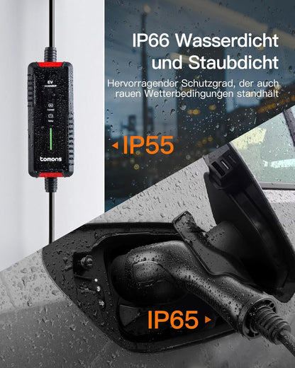 tomons Type 2 oplaadkabel Schuko 3,68 kW, eenfasig, 6-16A, 10M, EV oplader met regelbaar digitaal display en vertragingsfunctie
