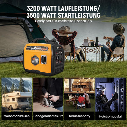 maXpeedingrods Inverter, stroomgenerator, 3500 W, superstil, licht en mobiel, noodstroomaggregaat, stroomgenerator, ECO-modus met 2 x 230 V/2 x USB/1 x 12 V DC stopcontacten voor RV camping festivals