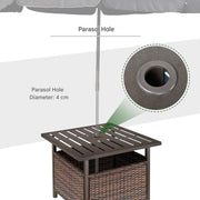 Tuintafel - Tuintafel Rechthoekig - Bijzettafeltje - Rattan Bijzettafel - Bistrotafel - Salontafel - met Parasolgat - Metalen Frame - voor Terras - Tuin - 55.5 x 55.5 x 46 cm - Bruin