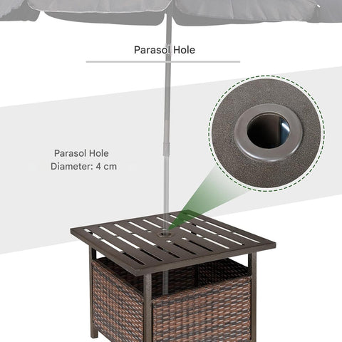 Tuintafel - Tuintafel Rechthoekig - Bijzettafeltje - Rattan Bijzettafel - Bistrotafel - Salontafel - met Parasolgat - Metalen Frame - voor Terras - Tuin - 55.5 x 55.5 x 46 cm - Bruin