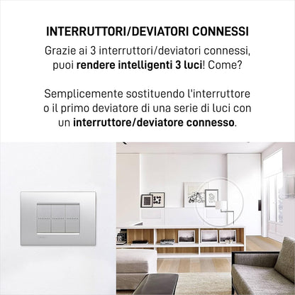 BTicino Livinglight Smart SNT3601KIT verlichtingsset voor het in- en uitschakelen van de lichten via app of met Alexa, Google en Siri, met 1 gateway plug-in zwart S36GWGC en 3 verbonden technische