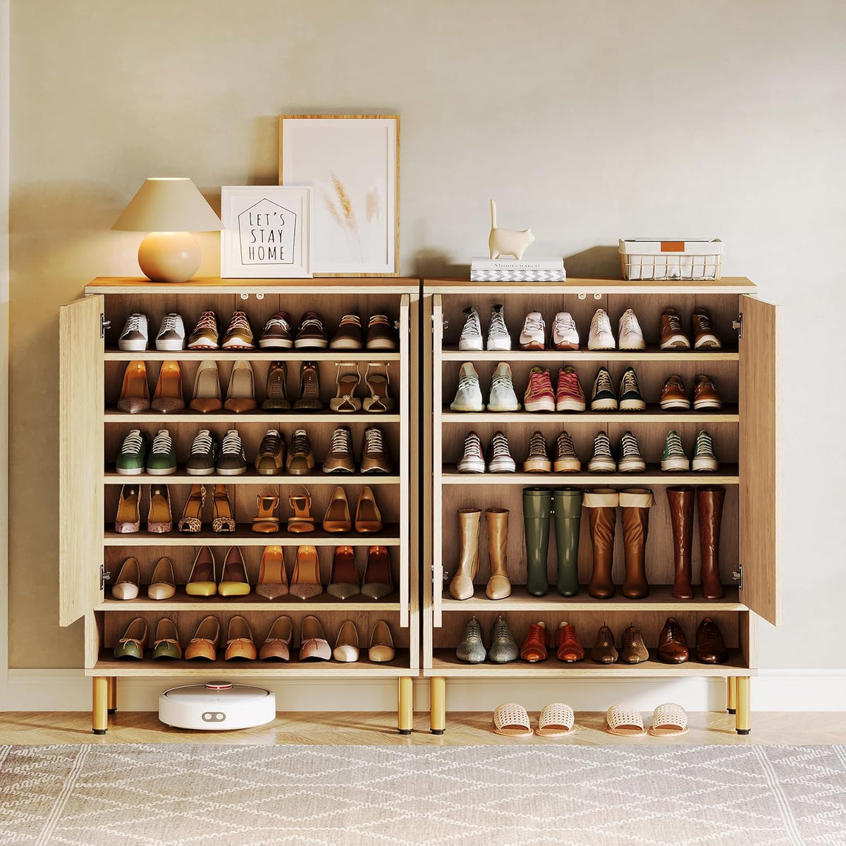 Tribesigns Shoe Cabinet with 2 Doors, 73 x 35 x 115 cm, 6 Tier Retro Shoe Rack, Shoe Drawer for 25 Pairs of Shoes Rack, Shoe Cabinet, Wooden Shelf, Organiser for Entrance, Hallway, Living Room (Brown)