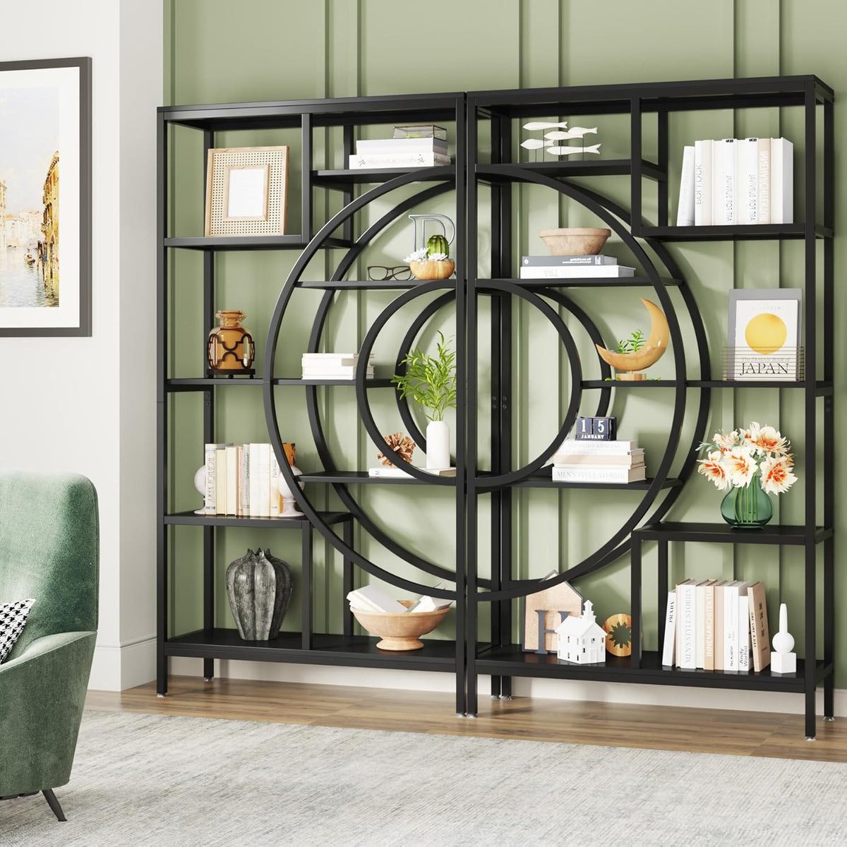 Tribesigns 180.5cm Bookcase Set, Industrial 8 Tier Bookcase, Industrial Etagere Bookcase with Metal Frame, Tall Freestanding Open Storage Cabinets for Home Office, Living Room