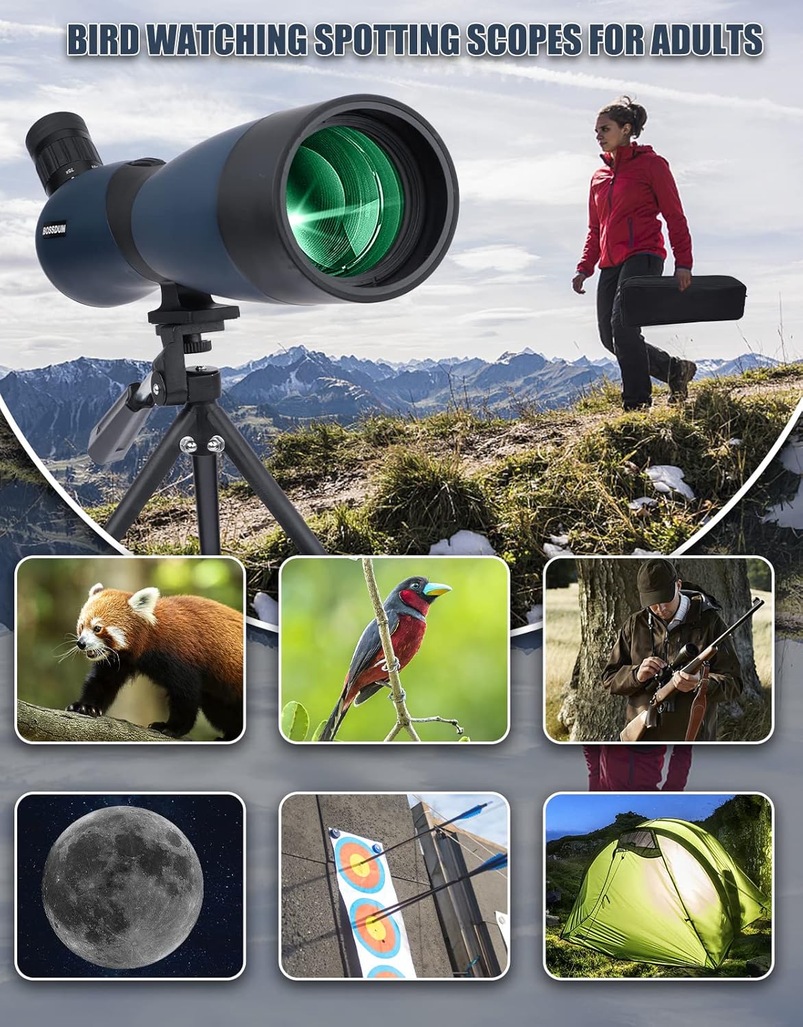 25-75x70 HD spotting scope sportschutters met statief- en smartphone-adapter, Zoom Bak4 Prism FMC lens 45 graden schuine telescoop voor vogelobservatie Wildlife Scenery jacht wilde dieren Stargazing