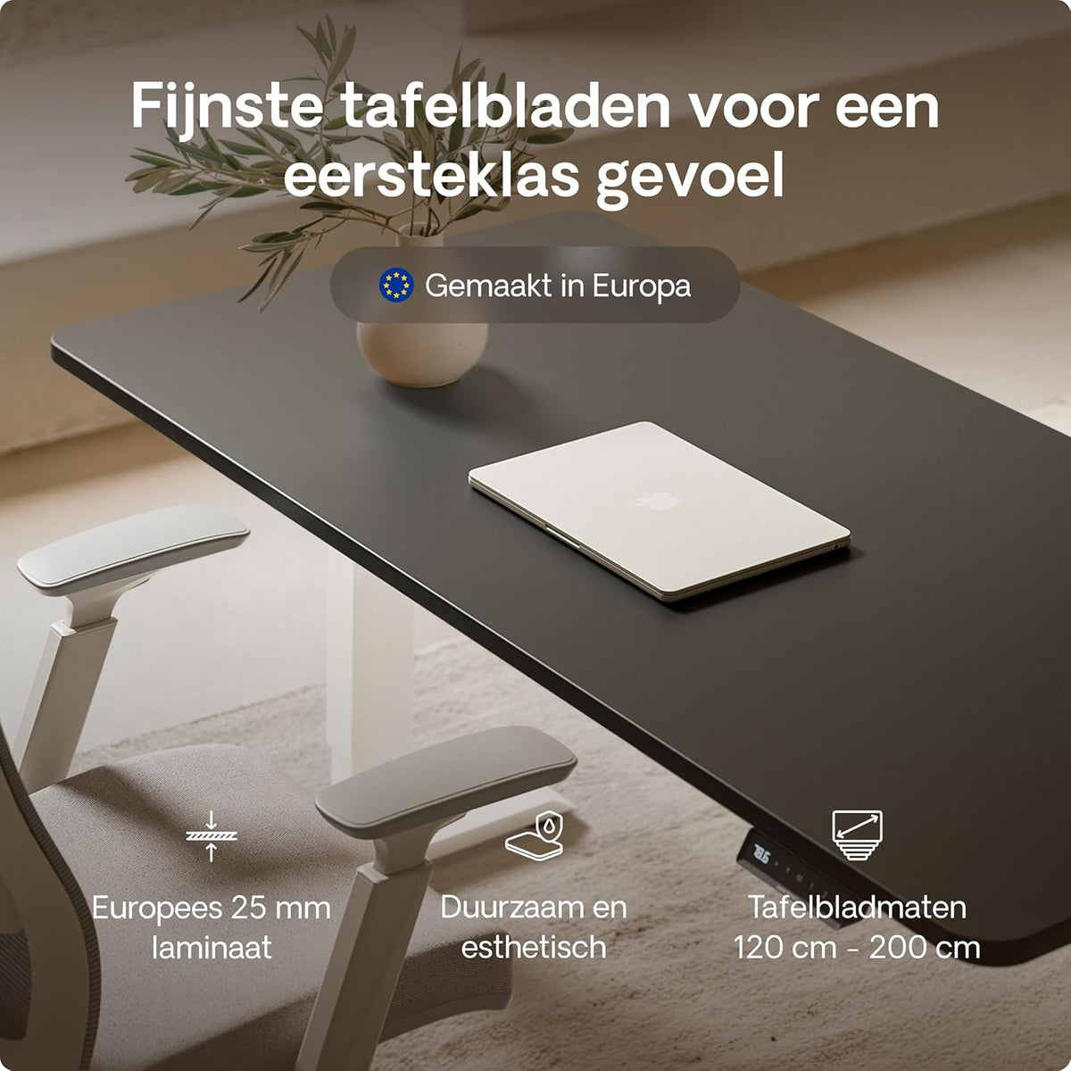Desktronic Desk Sit-Stand - 120x60 cm - Height Adjustable Desk with USB/USB-C, 3 Memory Modes, Dual Motor and Touchscreen Control Electric Table for Comfort and Productivity. - QUORE