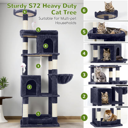Krabpaal – Kattenboom – Kattenhuis – Kattenmeubel – Krabtoren – 183 cm Hoog – Geschikt Voor Grote Katten 3-5 Stuks – Steviele Basis Met Gevoerd Platform En Zitstang