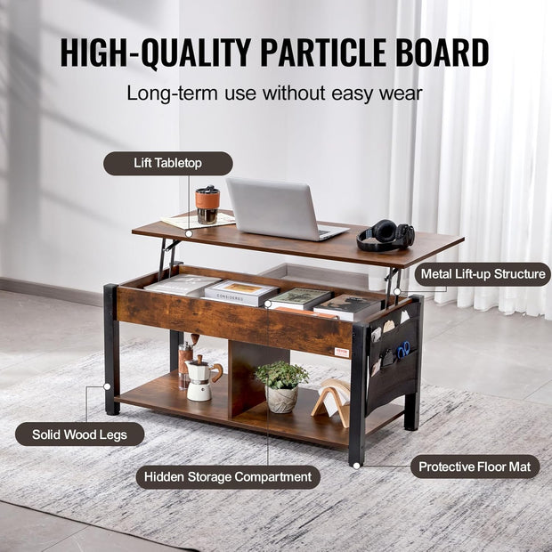 Koffietafel - Table - Coffe table - Living Room Table - Lift Top salontafel - tafel met extra opbergruimte - omklapbare salontafel voor de woonkamer - 41.7in - Bruin - 47.51lbs