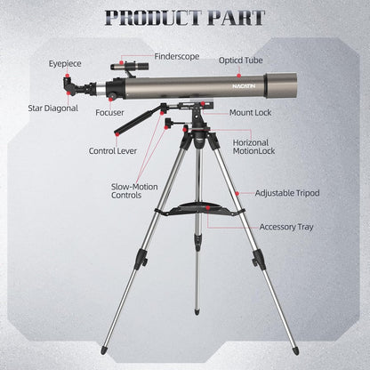 900-102 mm Astronomische refractor telescoop met altazimut montage en statief