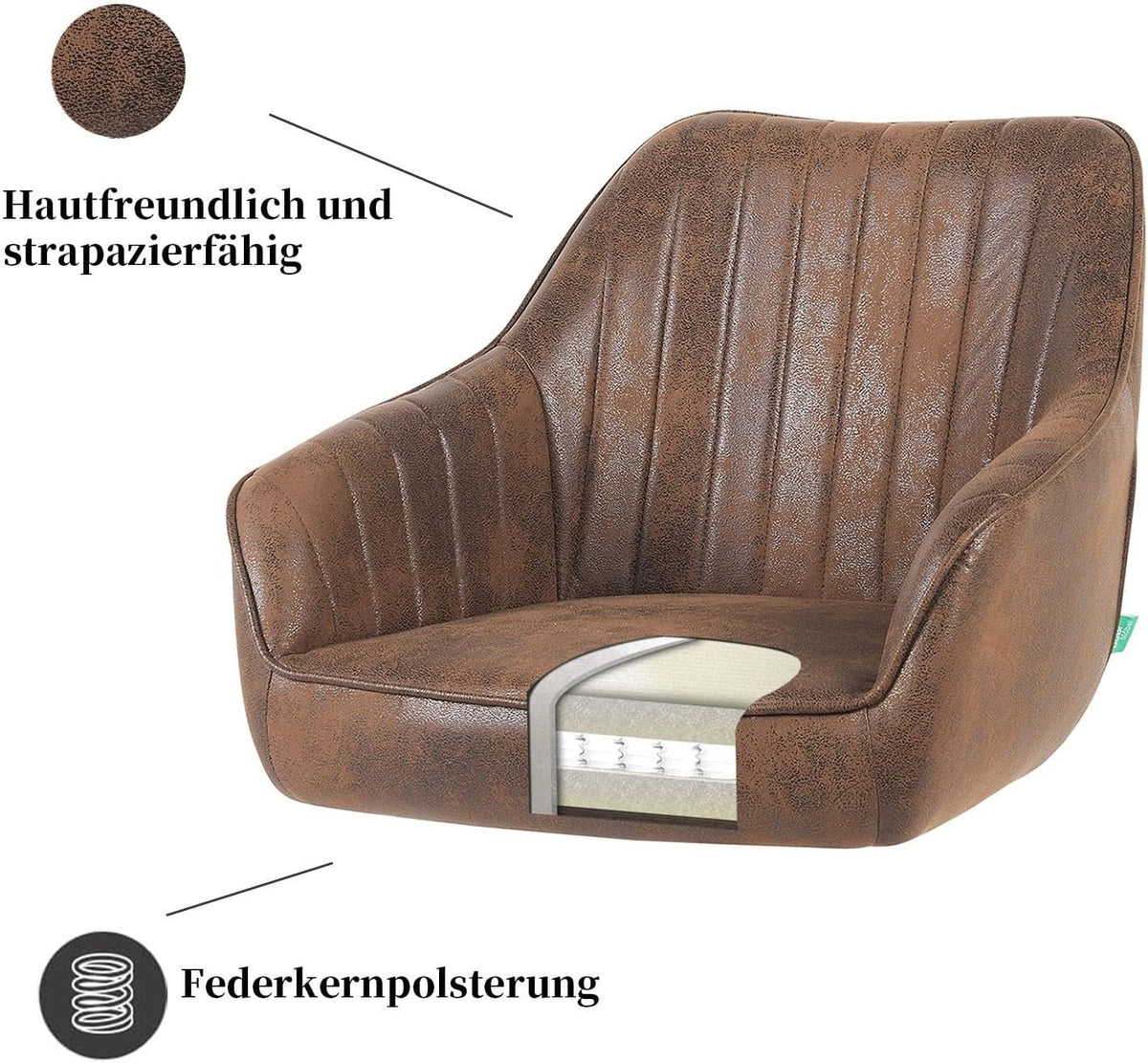 DUBI Möbel Dining Room Chairs Set of 2, 360° Swivel with Pocket Spring, High Seat Comfort, Load Capacity up to 150 kg, Suede Look Brown, Robust Metal Cross Frame, Modern Design, Mika-Maya - QUORE