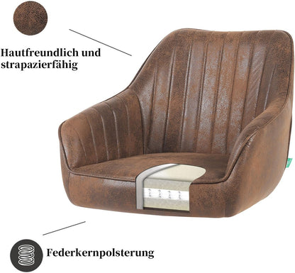 DUBI Möbel Dining Room Chairs Set of 2, 360° Swivel with Pocket Spring, High Seat Comfort, Load Capacity up to 150 kg, Suede Look Brown, Robust Metal Cross Frame, Modern Design, Mika-Maya - QUORE